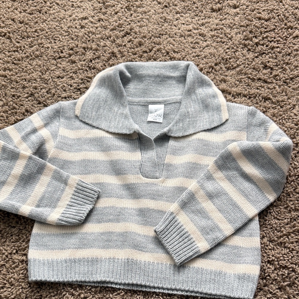 Girl’s Gray and Cream Striped Sweater - Picture 3 of 4